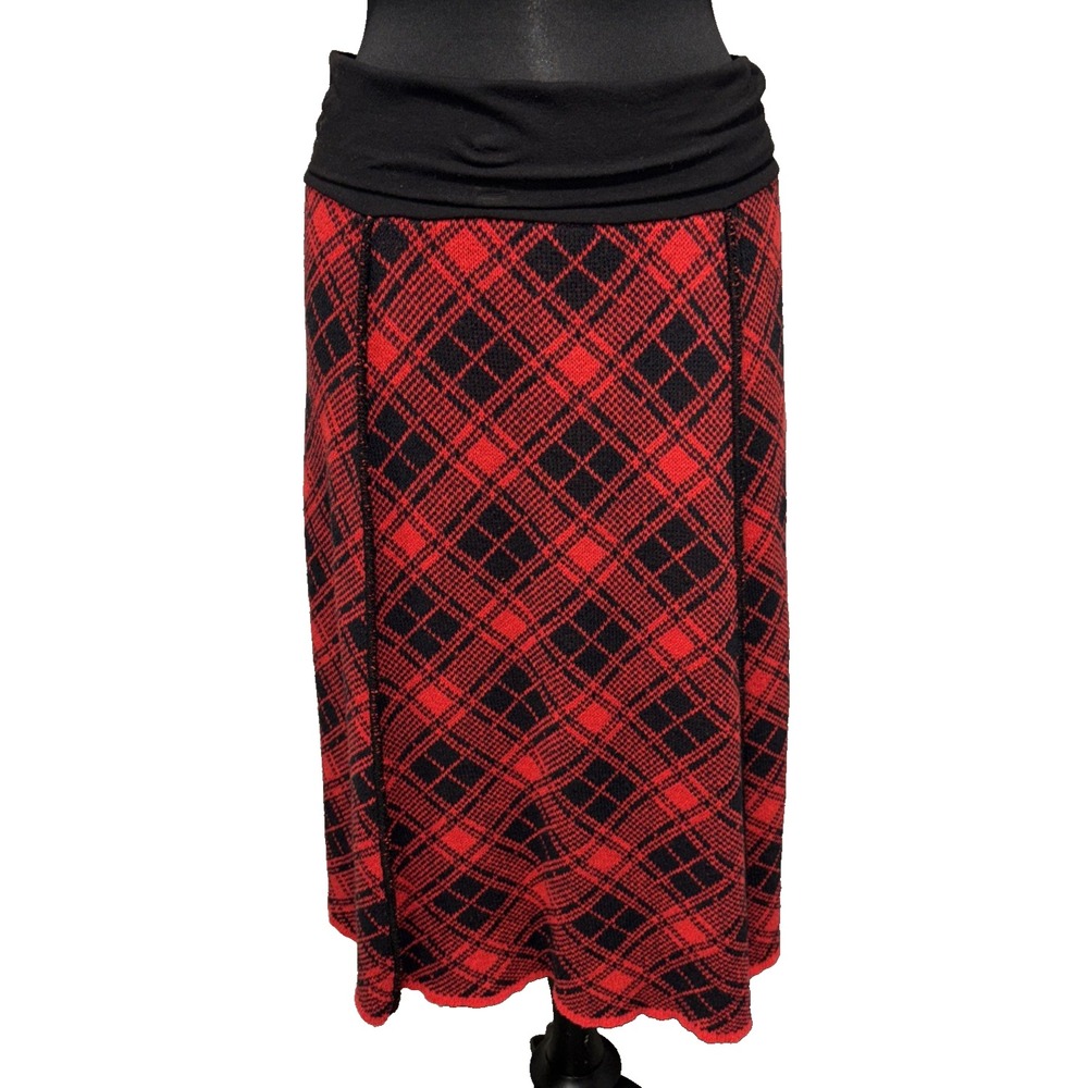 NEW Green 3 4 Panel Plaid  A Line Skirt Size Large Red Black High Rise‎ USA